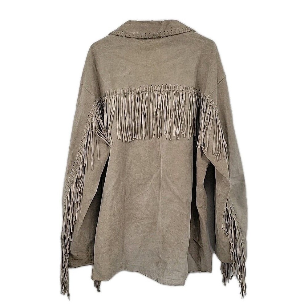 Genelli Mens Leather Fringe Jacket Size XXL Blonde Tan Coat Vintage - Picture 2 of 16